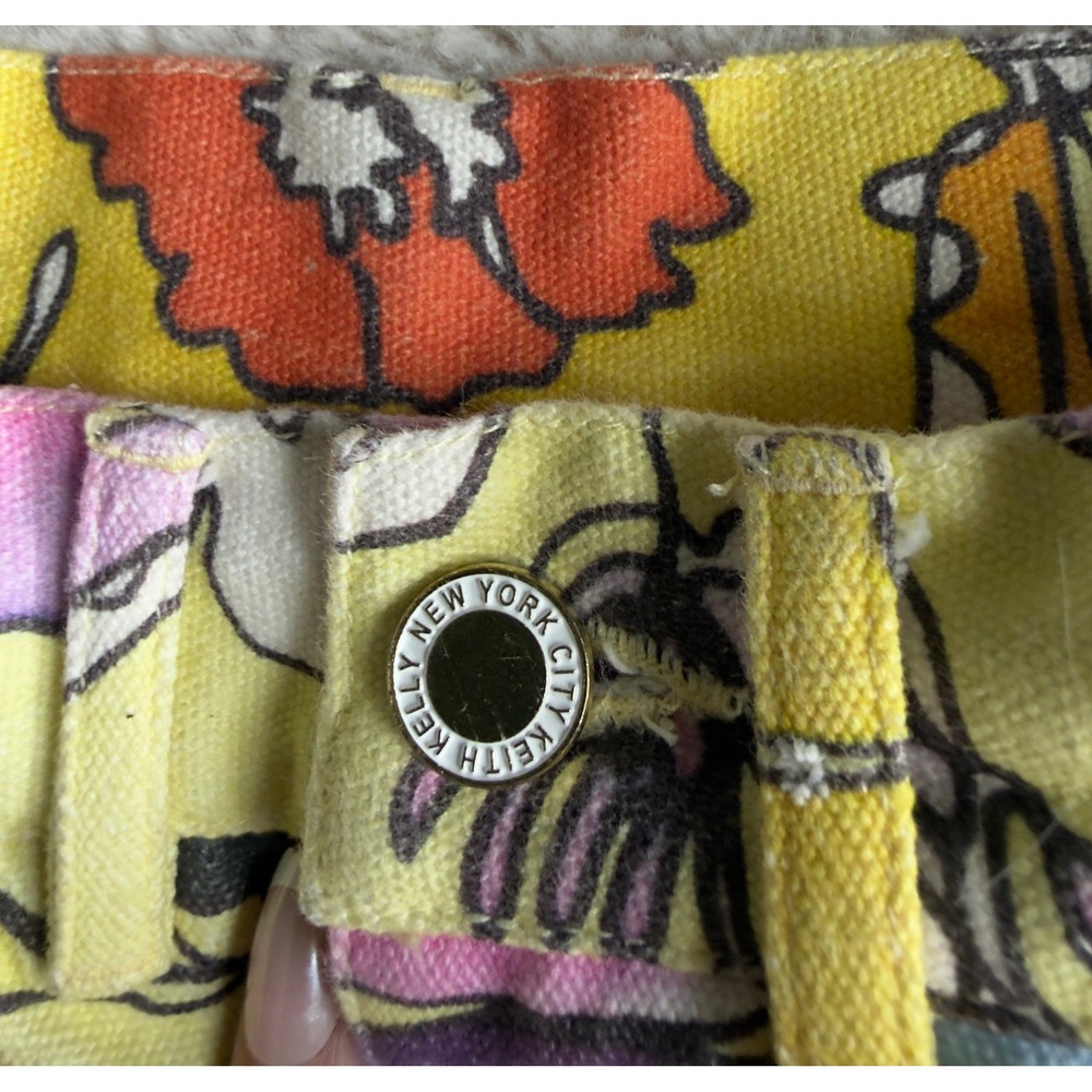 Keith Kelly NYC Floral Carpenter Pants Yellow Pink Straight Utility Small 263 - Picture 5 of 7